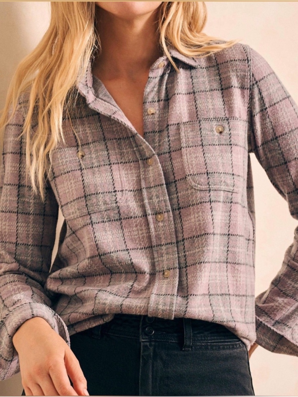 Faherty Lavender and Gray Thick Button Up Flannel Shirt Size XL